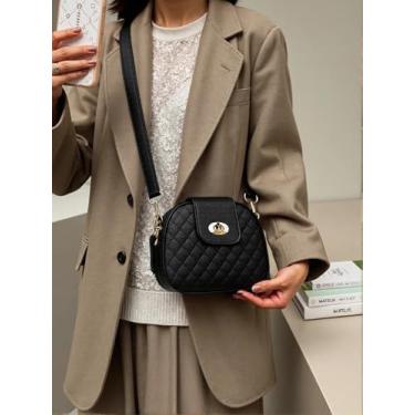 Imagem de Bolsa tiracolo feminina chique preta - casual vintage - bolsa de ombro com alça ajustável, estrutura de couro leve para uso ao ar livre, Preto, Sacola