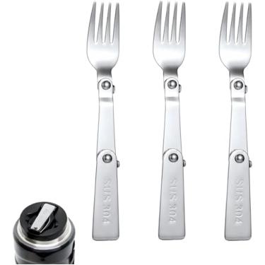 Imagem de 3 garfos de substituição para THERMOS FUNTAINER, pote de comida de 473 g, garfos dobráveis multifuncionais, de substituição, portátil, dobrável, lavável na máquina de lavar louça, para piquenique