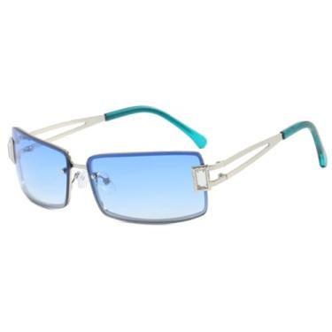 Imagem de Óculos de sol punk de luxo feminino, fashion, retrô, armação pequena, masculino, para atividades ao ar livre, viagem, festa, UV400 (prata, gradiente, azul)