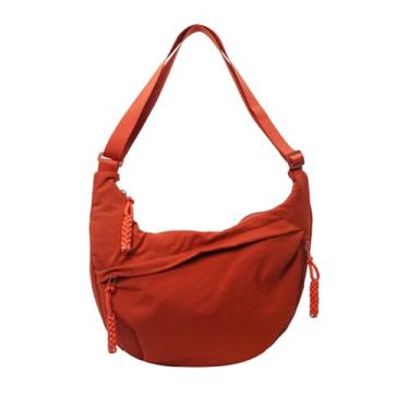 Imagem de Bolsas transversais crescentes para mulheres, bolsa de mão espaçosa, bolsas transversais, bolsa Hobo de Nylon Slouchy Sling para compras no trabalho, Laranja