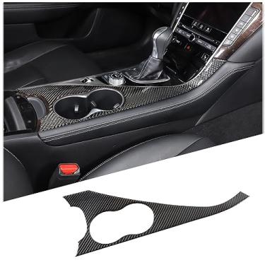 Imagem de Aotumcer Capa de painel de mudança de marchas de fibra de carbono de trama simples 3D com suporte de copo para acessórios Infiniti Q50L 2015-2022
