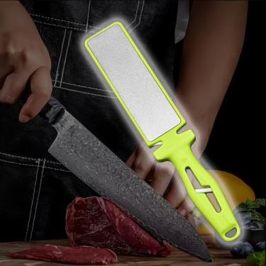 Imagem de 1 peça de pedra de afiar faca esmeril dupla face premium com alça – Afiador de facas de cozinha profissional para chefs e cozinheiros domésticos - verde