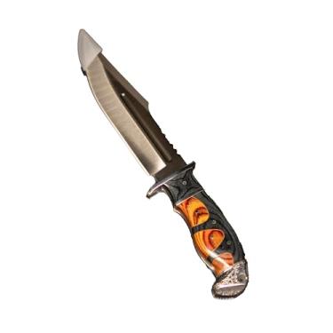 Imagem de Faca de Luxo para Churrasco e Cozinha, Lâmina em Aço Inox, Cabo Laranja e Preto, 35cm, com Bainha de Proteção