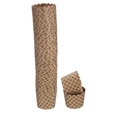 Imagem de 50 peças de copos de papel pequenos marrons de papel kraft forro, cupcake à prova de graxa, embalagens a granel descartáveis para casamento, aniversário, formatura, xadrez