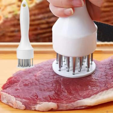 Imagem de 1 peça de aço inoxidável amaciador de carne solta, agulha de perfuração doméstica, amaciadores diários, utensílios de cozinha para churrasco, 19 x 5 cm (branco)