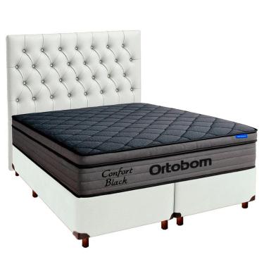 Imagem de Cama Box Branco+cabeceira+colchão King Confort Black Ortobom
