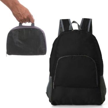Imagem de Mochila Dobrável Bolsa Preta Resistente Impermeável De Nylon - Novo Sé
