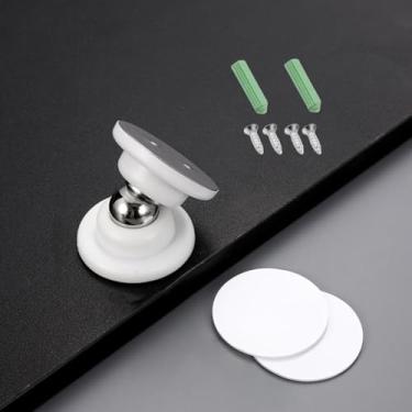 Imagem de Conjunto de batente de porta de 2 peças - sem necessidade de perfuração, resistente a choques e resistente às intempéries, batente magnético de borracha macia de chão para casa e escritório (branco)