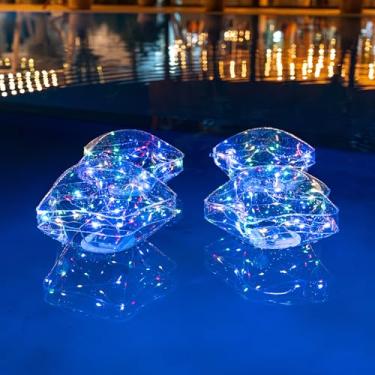 Imagem de Luzes solares de Natal ao ar livre - Luzes de piscina flutuantes solares de 35,5 cm, decoração de Natal inflável e pendurável, luz estrela IP68 à prova d'água movida a energia solar - Melhor decoração