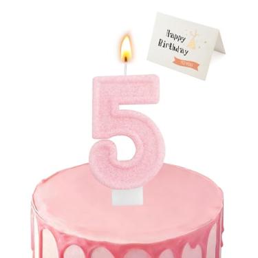 Imagem de Vela de aniversário rosa brilhante em formato de números (rosa brilhante, número 5)