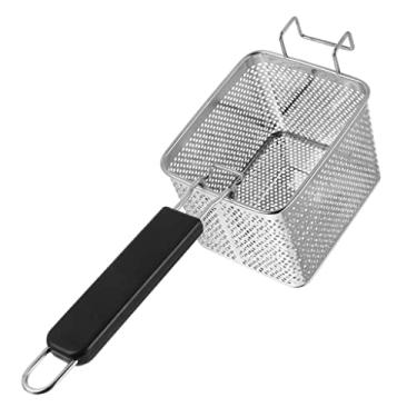 Imagem de Cesta de batatas fritas, cesta de fritura de aço inoxidável, cesta de filtro de malha com cabo longo, cesta de fritura francesa para batatas fritas, camarões, coador, escumadeira