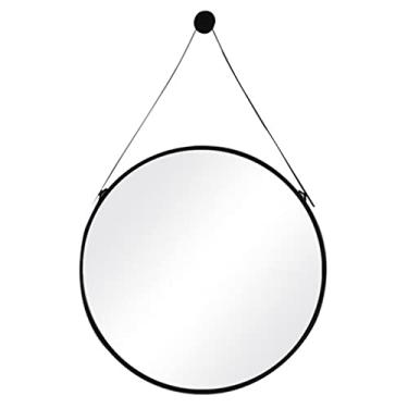 Imagem de Espelhos de banheiro espelho redondo para pendurar na parede moldura de ferro pintado espelho decorativo para entrada de banheiro, sala de jantar, sala de estar, espelho de maquiagem preto (tamanho
