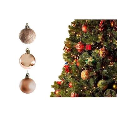 Imagem de Bolas de Natal Rosé – Kit com 3 Unidades para Decoração Sofisticada – Enfeites Leves, Resistentes e de Acabamento Moderno – Perfeitas para Árvores, Guirlandas, Arranjos e Temas Rosé Gold e Branco