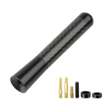 Imagem de Antena curta para carro, antena aérea de alumínio grosso de 3,5 cm com 4 parafusos e 2 juntas de borracha, substituição de antena de montagem automática de teto de fibra de carbono Shorty para
