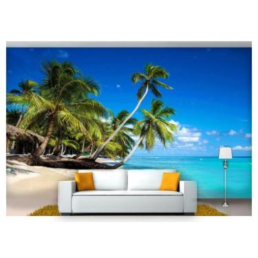 Imagem de Papel De Parede Praia Mar Coqueiros Céu 3D  Npr249 - Você Decora