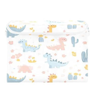 Imagem de SEHANY Cestas de armazenamento engraçadas de dinossauro com tampas, organizador de caixa de armazenamento dobrável, caixas de armazenamento de armário de tecido para roupas cobertor de escritório