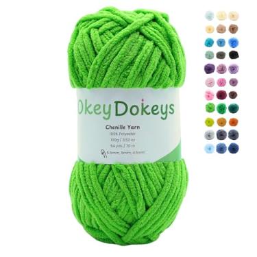 Imagem de Okey Dokeys 100 g fio de chenille verde doce volumoso nº 5 – sem desfiar, fio grosso macio para amigurumi, pelúcia, artesanato DIY, projetos de crochê, adequado para iniciantes (100 g de novelo único