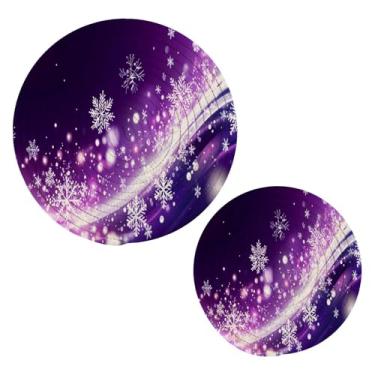 Imagem de Wassud Conjunto de flocos de neve de Natal para pratos quentes, suportes de panela redondos, almofadas quentes de algodão, porta-copos elegantes, decoração de cozinha e acessórios, 2 peças