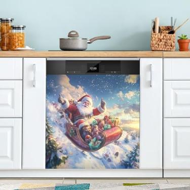 Imagem de xigua Capa magnética de Papai Noel de Natal, adesivos magnéticos decorativos antiarranhões para painel de geladeira e lava-louças, decoração personalizada de cozinha doméstica 58 x 66 cm