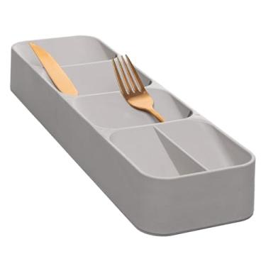 Imagem de Organizador de Gaveta para Cozinha 5 Divisórias Plástico Resistente Base Antiderrapante Porta Talheres Utensílios