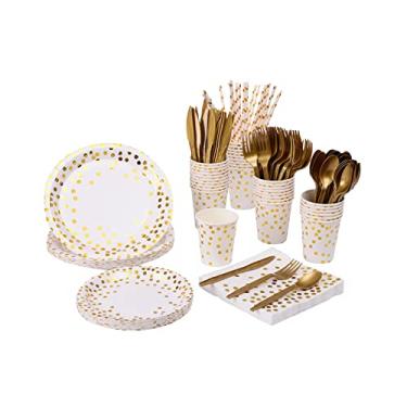 Imagem de Descartável para 25 Convidados - Pratos de Papel Copos Guardanapos Canudos Garfos Plástico Facas Colheres Alimentício Amplamente Aplicável Festas Aniv