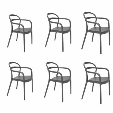 Imagem de Kit 6 Cadeiras Tramontina Sissi Em Polipropileno E Fibra De Vidro Com Braços Grafite 92045007