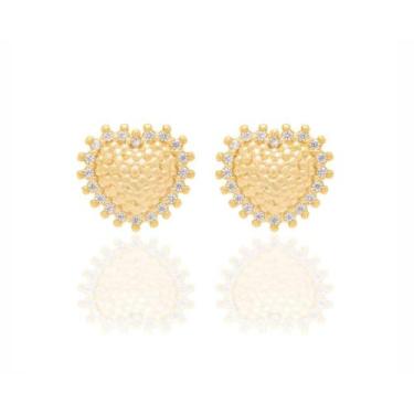 Imagem de Brinco folheado a ouro 18k no formato coração com zircônias branco5252