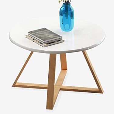 Imagem de Mesa de centro moderna criativa nórdica redonda pequena mesa de centro simples sala de estar mesa de chá mesa de café perna de madeira mesas centrais brancas (B)