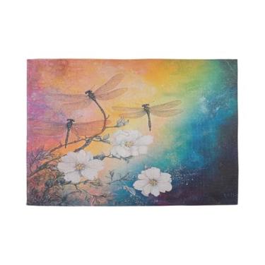 Imagem de Burbuja Jogo americano conjunto de 6, tapetes de mesa antiderrapantes laváveis com pintura de flores de libélula, resistentes ao calor, para cozinha, mesa de jantar, ambientes internos e externos