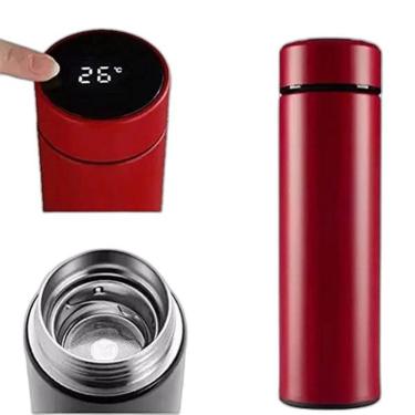 Imagem de Garrafa Térmica Squeeze Medidor Temperatura 500Ml Inox Verm