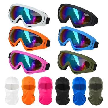 Imagem de kuchisity 6 conjuntos/12 peças de óculos de esqui de motocicleta com máscara balaclava, motocross, ciclismo, ciclismo, ciclismo, caminhada, proteção UV, polaina tática de pescoço para homens, mulheres