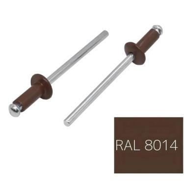 Imagem de Rebites Cegos Pintados RAL8014, 50 Peças, Cabeça Oca, Alumínio E Aço, 