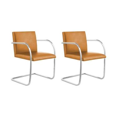 Imagem de Kit 2 Cadeiras Brno Para Escritório Couro Sintético Caramelo Tubular Cromada