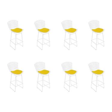 Imagem de Kit 8 Banquetas Bistrô Bertoia Branca D80 Com Assento Amarelo