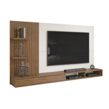 Imagem de Painel Bento Com Ripas E Prateleiras Freijó Com Off White