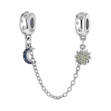 Imagem de Pingentes De Prata Esterlina 925 Sol E Lua Com Corrente De Segurança P