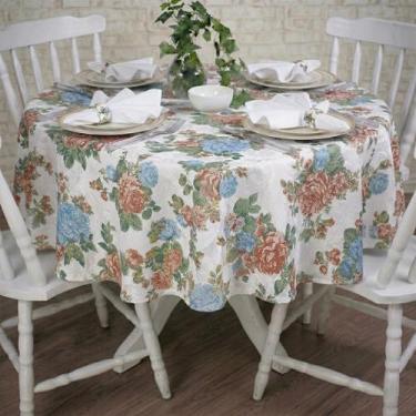 Imagem de Toalha de Mesa Redonda em Tecido Jacquard Estampado Floral Rosa Envelh