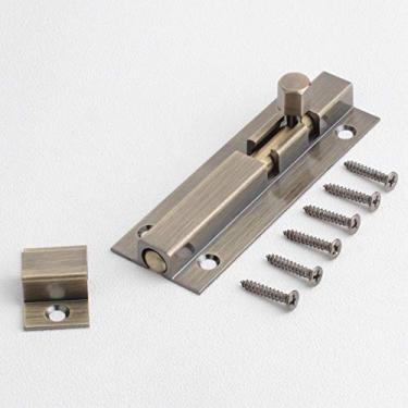 Imagem de BeiErMei Parafuso de parafuso de segurança de cobre com parafuso de segurança de 4 polegadas sólido de metal espesso trava de trava para janelas de portas, portão de serviço pesado Trava de parafuso deslizante, 4 Inch, Green Bronze