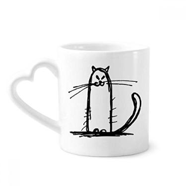 Imagem de Caneca de café de cerâmica com estampa de gato pequeno sorriso sentado linha preta copo de coração de vidro