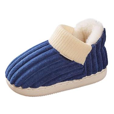 Imagem de Chinelos de casa para crianças meninas meninos chinelos de algodão confortáveis chinelos de casa quarto chinelos de inverno infantil sapatos de deslizamento (azul, 5-5,5 anos criança pequena)
