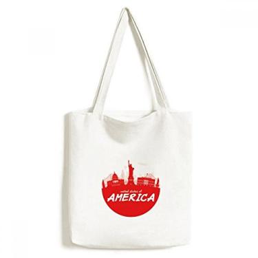 Imagem de Sacola de lona Red Outline Landmark America USA bolsa de compras casual bolsa de mão