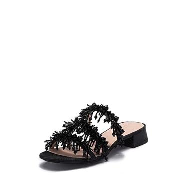 Imagem de Cecelia New York Fes Embellished Slide Sandal Black Open Toe Mule Flats (6.5, Black)