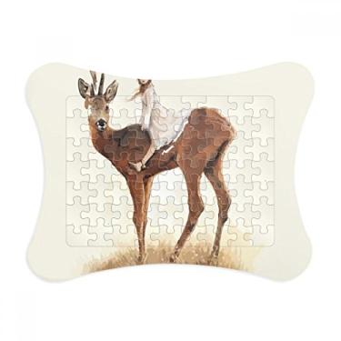 Imagem de Moldura de quebra-cabeça de animal de veado menina decoração de imagem ornamento de jogo quebra-cabeça