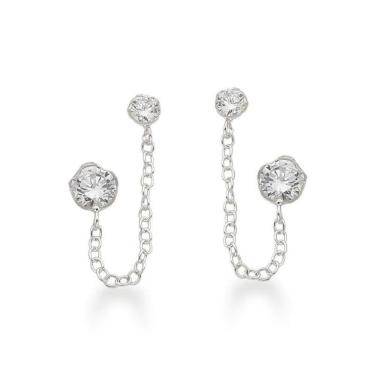 Imagem de Brinco Duplo Com Zirconia Flor E Ponto De Luz Zirconia Prata 925
