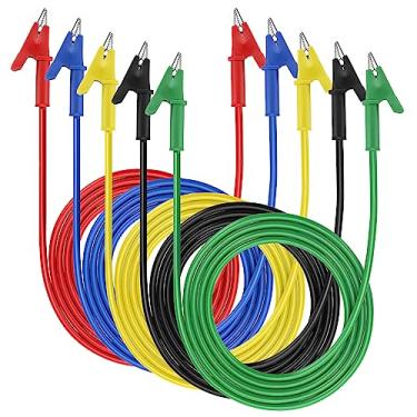 Imagem de Sumnacon 5 peças de clipes jacaré para jacaré de extremidade dupla, 15 A, clipes jacaré com clipes isolantes, 5 cores 6,56/2 m fios de clipe jacaré flexível para testes elétricos