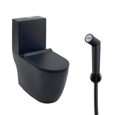 Imagem de Kit Vaso Sanitário Monobloco Amazonita e Ducha Higiênica para Banheiro Apa - Preto