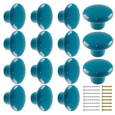 Imagem de Qjaiune 15 maçanetas azuis de armário de cerâmica, cômoda redonda e puxadores de penteadeira para quarto de crianças e meninas e armário de armário