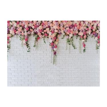 Imagem de LTLYH Pano de fundo de 2,1 x 1,5 m para o dia dos namorados, festa de chá, pano de fundo branco, parede de tijolos, flores, casamento, chá de panela, festa de aniversário, suprimentos 134