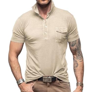 Imagem de BAFlo Camisetas polo masculinas, camisas polo respiráveis de manga curta para golfe, Bege, G