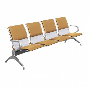 Imagem de Cadeira Longarina Cromada 4 Lugares com Estofado Bege